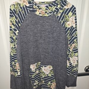 LuLaRoe Gray and Floral Hoodie